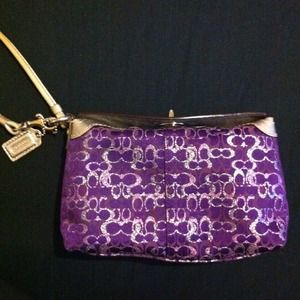 Coach Signature Lurex Purple & Silver Wristlet