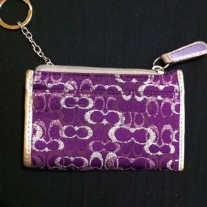 Coach Signature Lurex Purple & Silver Id holder