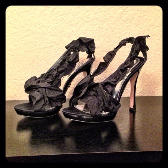 Worn once -- adorable pair of black ruffled heels
