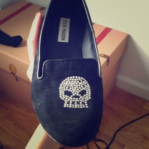 Black suede skull moccasins worn twice