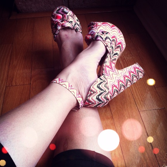 Pink & Yellow Missoni Print Ankle Strap Platforms - Picture 2 of 9