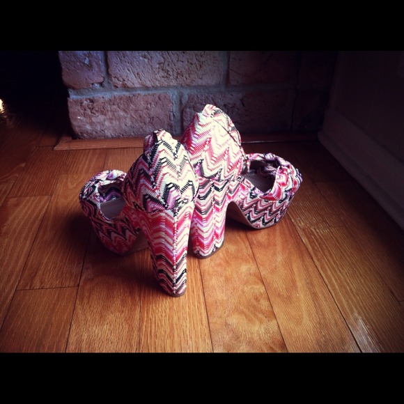 Pink & Yellow Missoni Print Ankle Strap Platforms - Picture 6 of 9