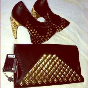 GOLDEN Privilege Heels&GOLDEN studded clutch purse