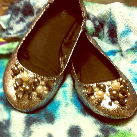 Silver ballet slippers with pearl accents