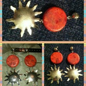 Red Agate Gemstone Sun Earrings - Last Pair!