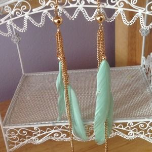 Mint feather earrings