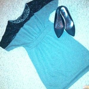 Grey top cut black lace dress