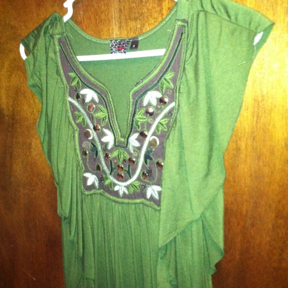 Olive Green and Brown Accented Top