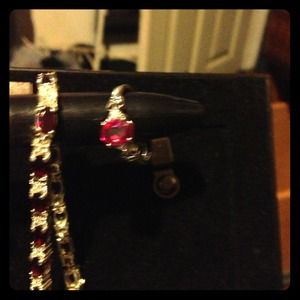 Sterling silver & ruby bracelet and ring set!