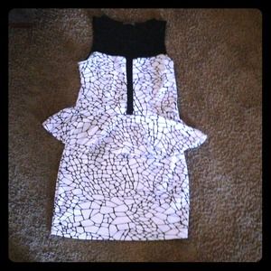 Black and white Cobblestone printed peplum dress