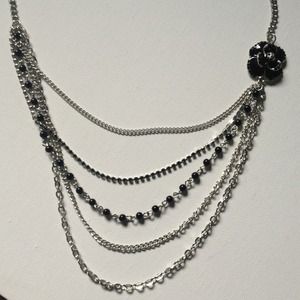 Layered black flower neckless
