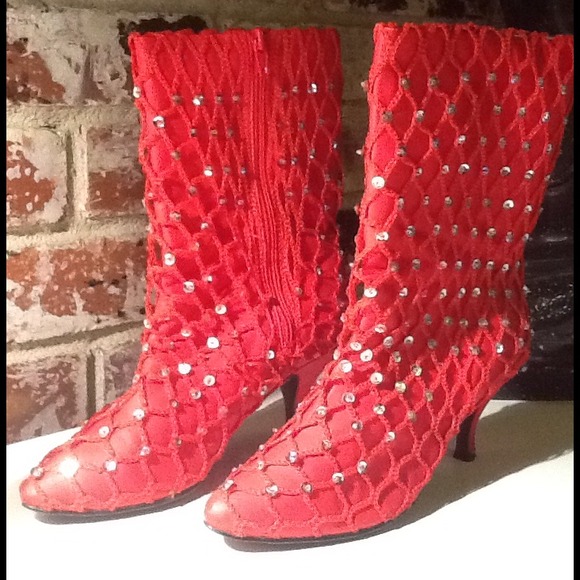 Vintage Sequin Red Boots