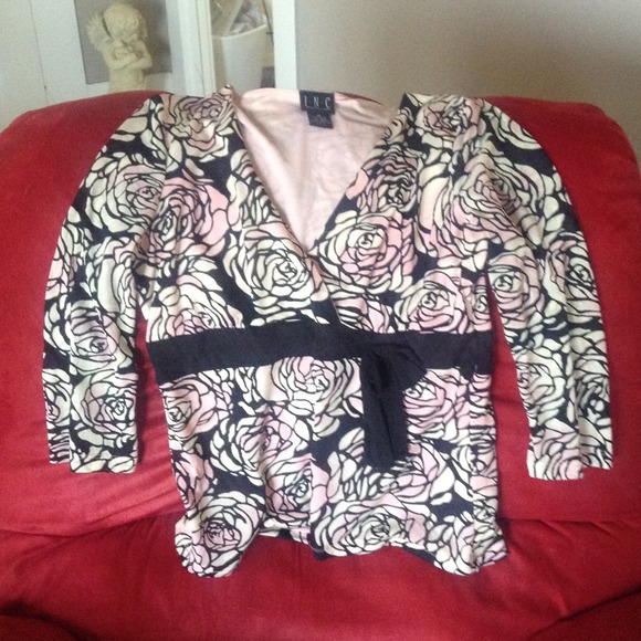 INC Pink & Black Rose printed Blouse..,