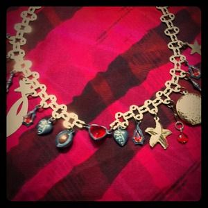 Vintage Boho Gold, Red and Black Charms Necklace