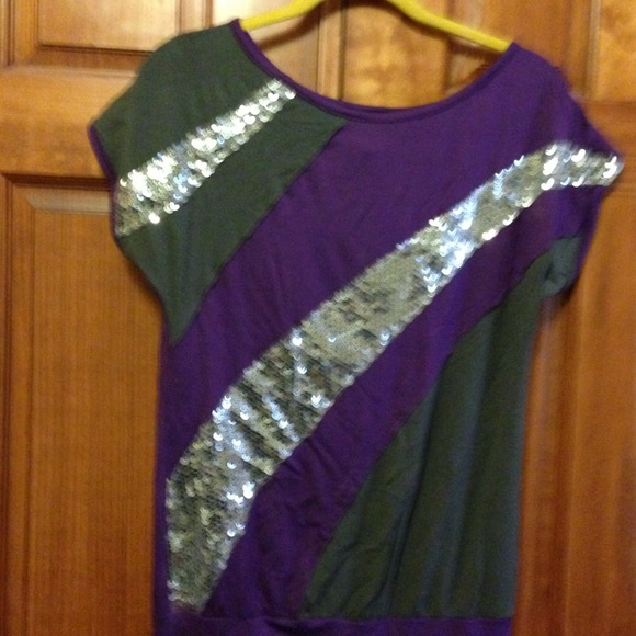 Tunic style short sleeve top with sequin stripes - Picture 2 of 4