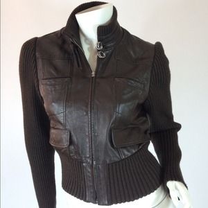 BCBG Leather Jacket with Sweater sleeves