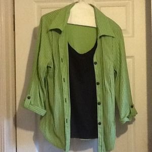 Green button up with black stripes