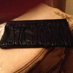 Black pleated leather clutch
