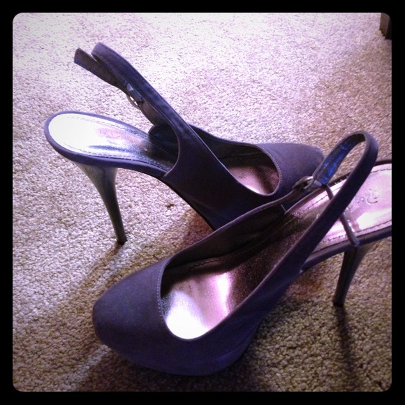 Purple platform sling-back pumps