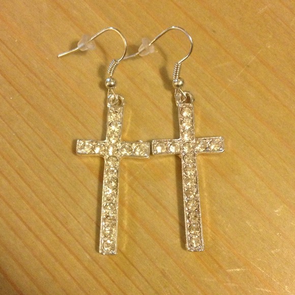 SOLD RHINESTONE CROSS EARRINGS - Picture 1 of 1