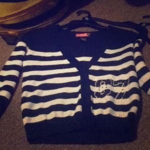 Black and white striped button up sweater