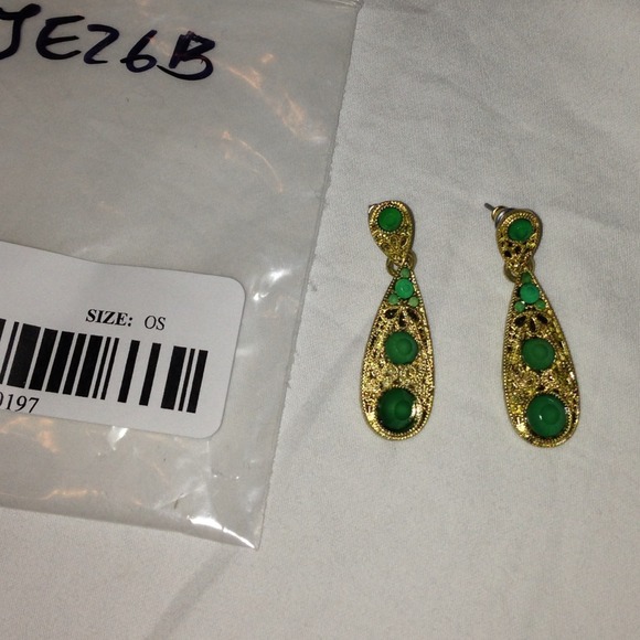 Pretty Green Glass Accented Teardrop Earrings - Picture 2 of 3