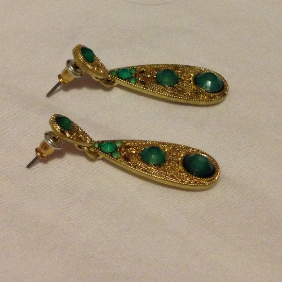 Pretty Green Glass Accented Teardrop Earrings - Picture 3 of 3