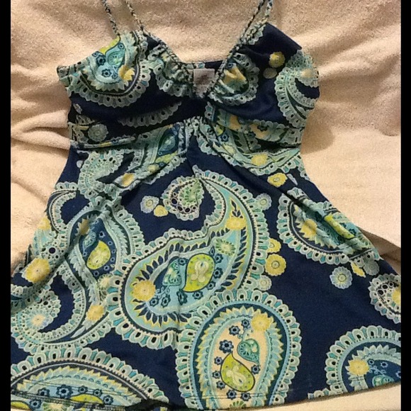 Paisley blue, green braided straps tank top *M