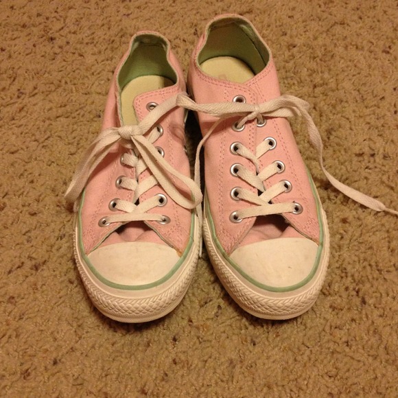Light pink converse with sea foam green trim