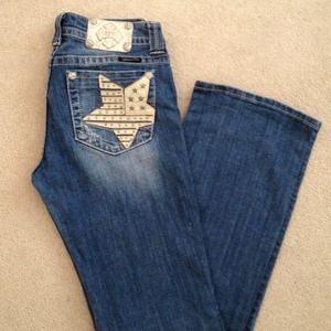 Miss Me jeans size 30 leather like jeweled pockets