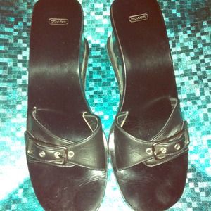 Black leather Coach sandals