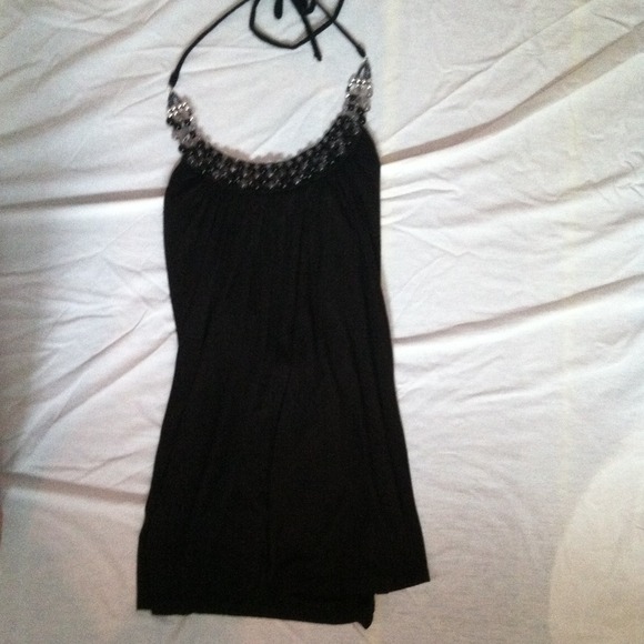 Black halter top with beaded neckline