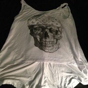 White Hi-Low tank top with skull