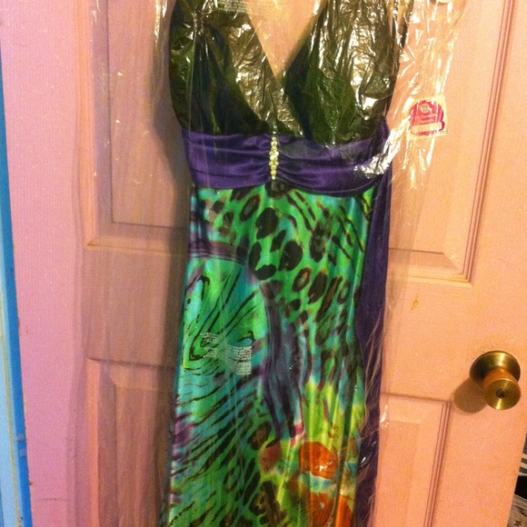 Slim long, halter, mid back show prom dress