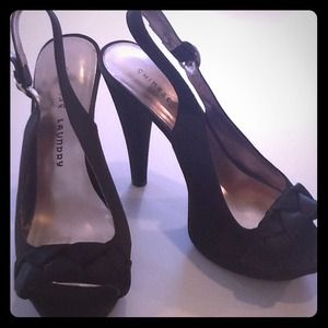 Slingback Platform PeepToe Heels-Satin