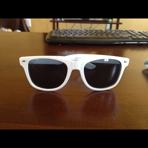 White, dark tinted Wayfarer sunglasses
