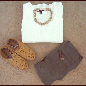 F21 Open Knit White Sweater