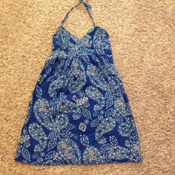 SOLD! Sz M Blue Floral Halter Sundress
