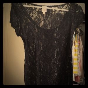 Black see thru flower shirt