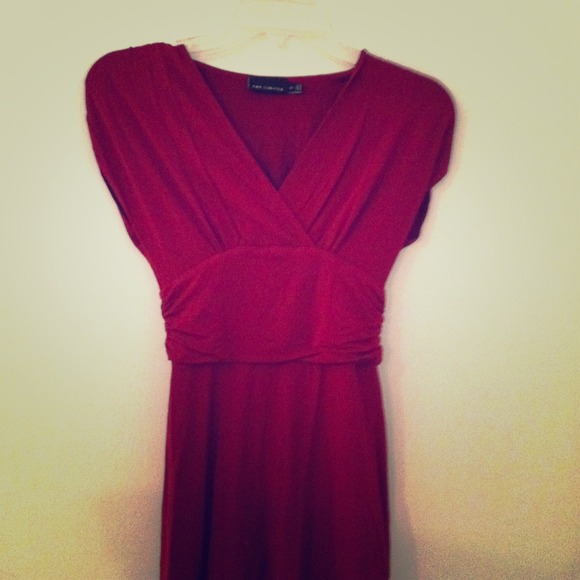 Red flowing v-neck