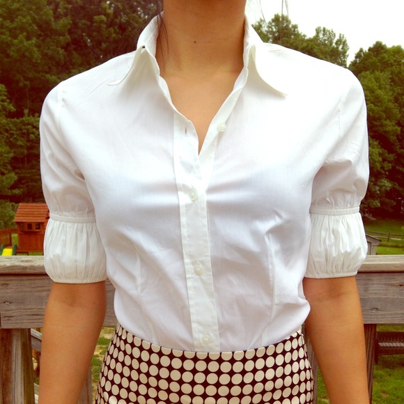 Puff sleeve button down shirt.