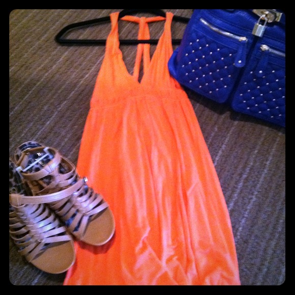 Bright coral summer dress / beach cover up