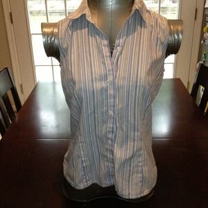 Ann Taylor stripe button down sleeveless top