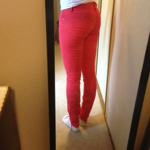 Express coral skinny jeans