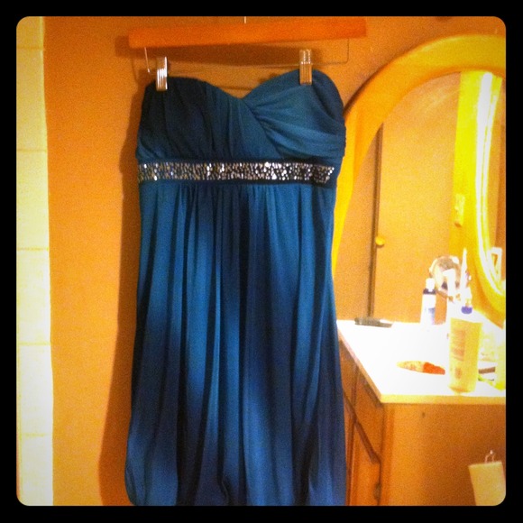 Trixxi blue/teal diagonal strip dress