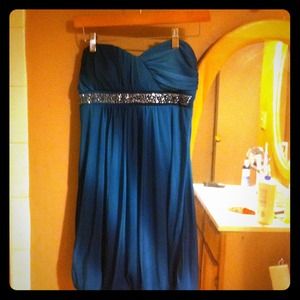 Trixxi blue/teal diagonal strip dress