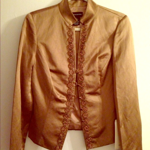 Brown/Taupe satin jacket with beaded detail
