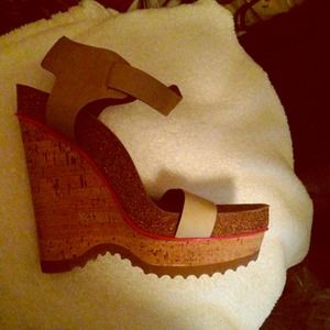 Stella McCartney cork wedges  with neon piping