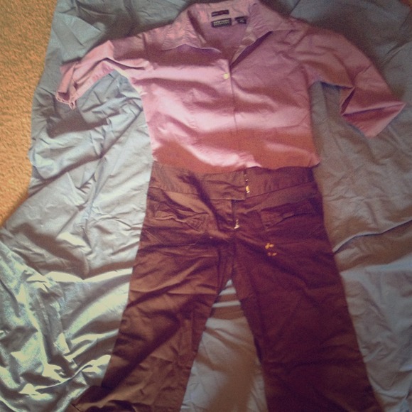 Capris & purple Blouse.