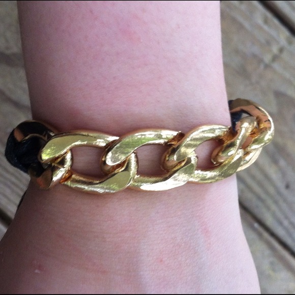 ⛔SOLD⛔Chain on black multi row cord bracelet - Picture 2 of 3